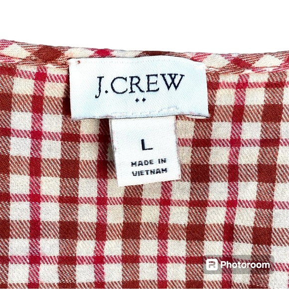 J. Crew Women's Red Plaid Ruffle Long Sleeve Blouse Top Square Neck Size L - Picture 6 of 12